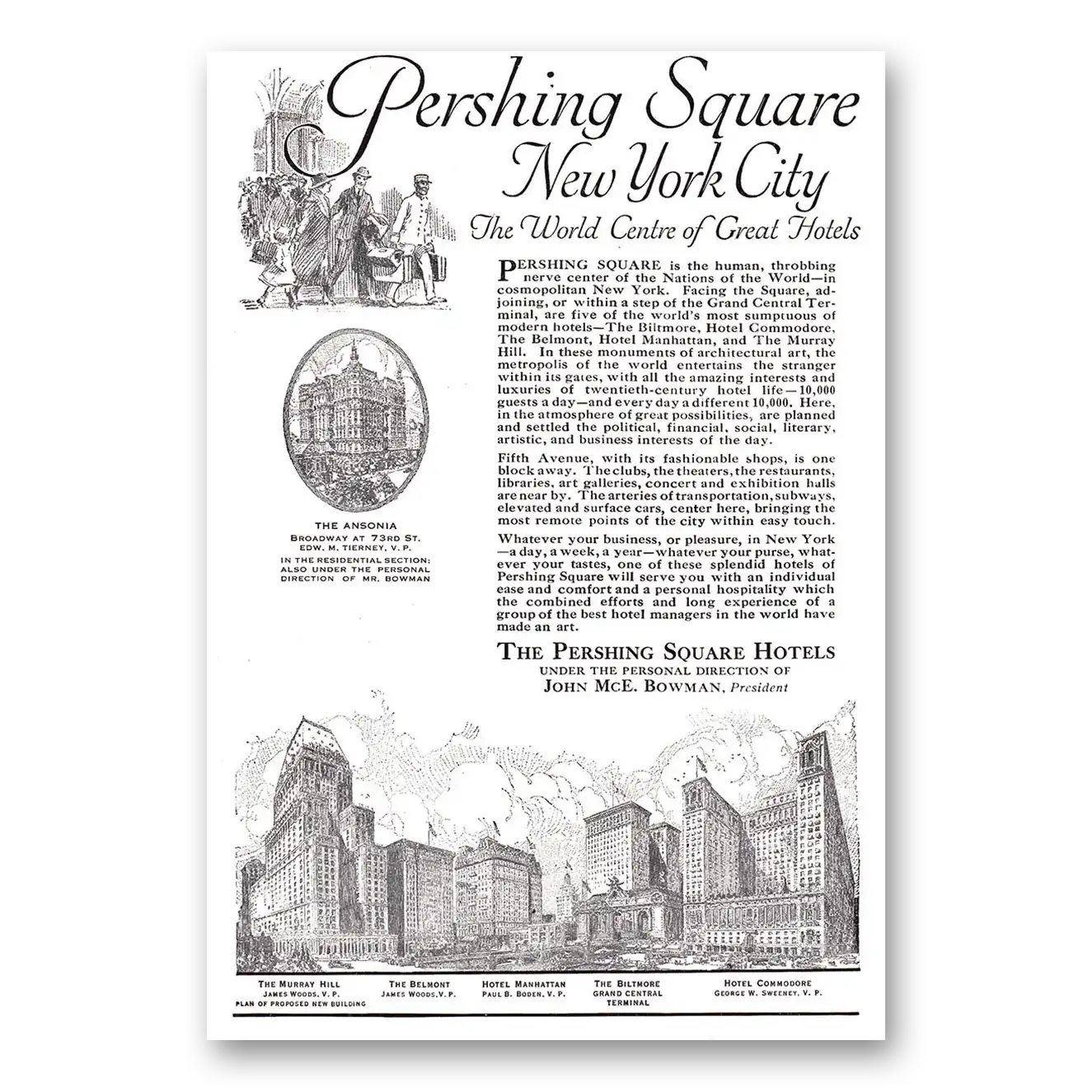 1920 Pershing Square Hotels New York City World Centre Vintage Magazine Print Ad