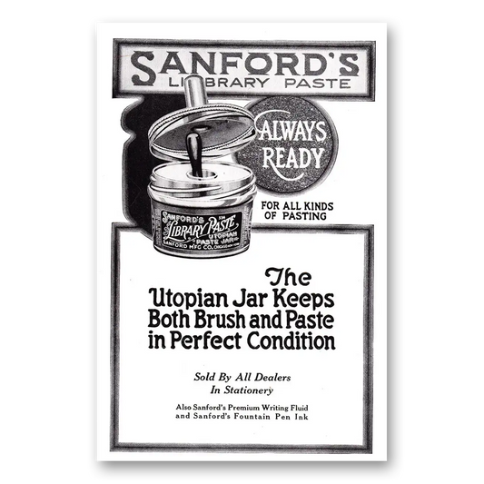 1920 Sanfords Ink Utopian Jar Keeps Both Brush and Paste in Perfect Condition Vintage Magazine Print Ad