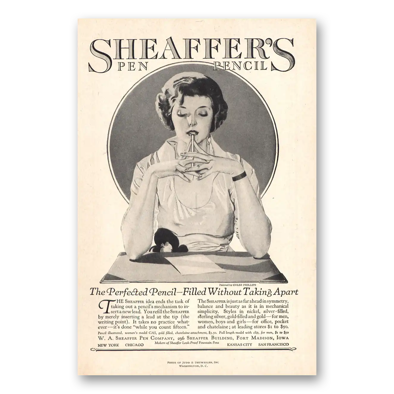 1920 Sheaffers Pencils Perfected Pencil Vintage Magazine Print Ad