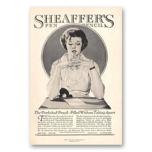 1920 Sheaffers Pencils Perfected Pencil Vintage Magazine Print Ad