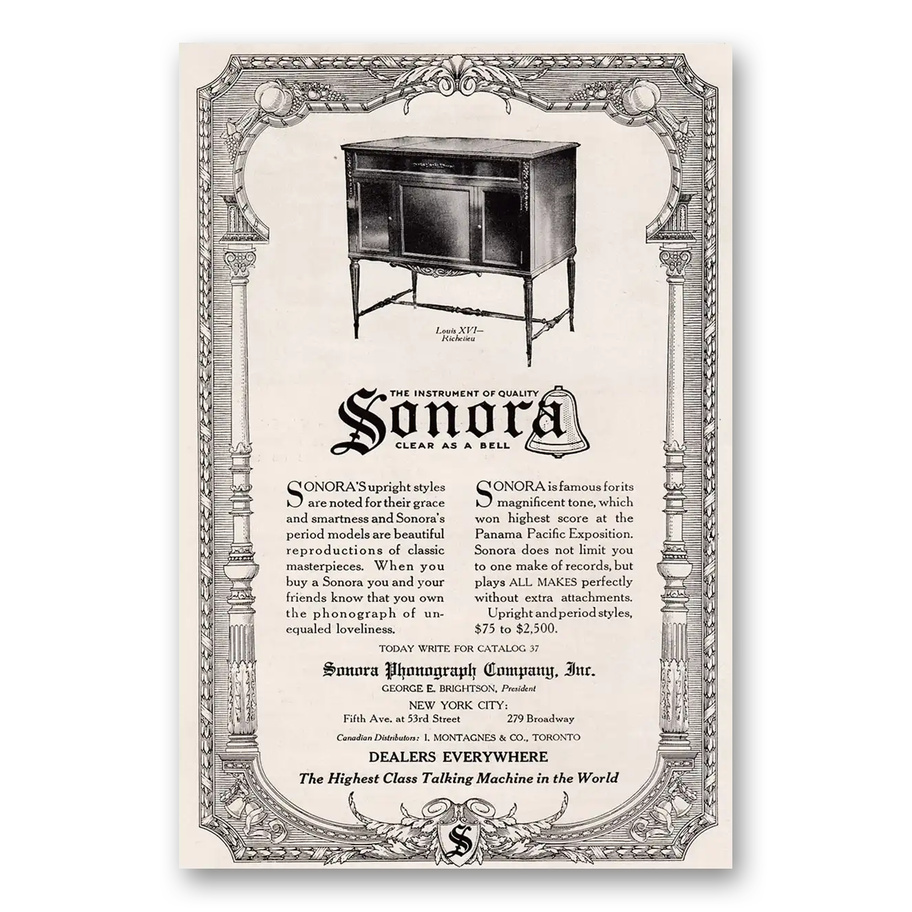 1920 Sonora Phonograph Upright Styles are Noted For Their Grace Vintage Magazine Print Ad