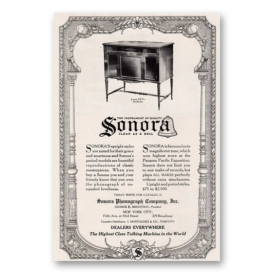 1920 Sonora Phonograph Upright Styles are Noted For Their Grace Vintage Magazine Print Ad