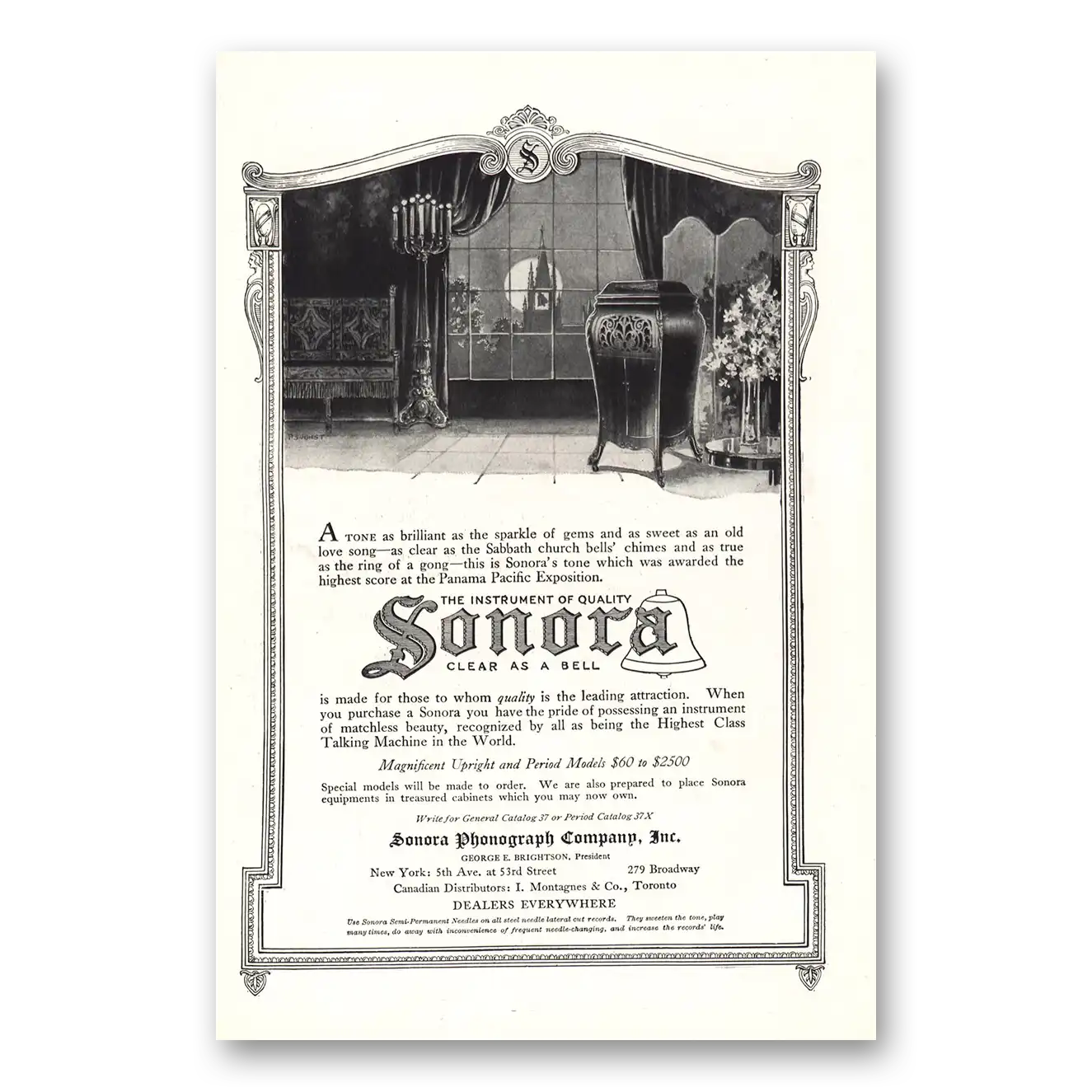 1920 Sonora Phonograph Brilliant As Sparkle of Gems Vintage Magazine Print Ad