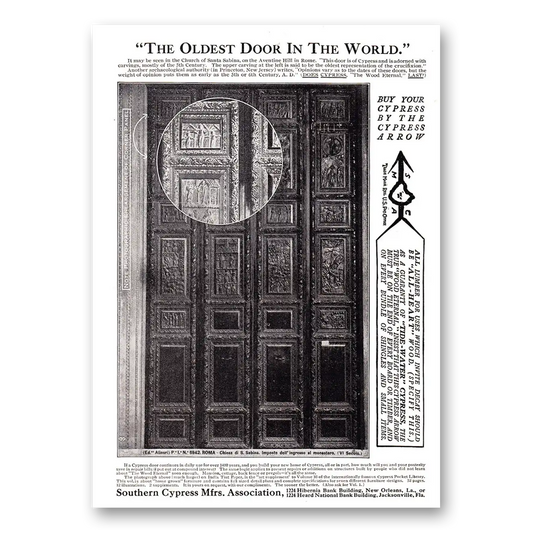 1920 Southern Cypress Oldest Door in the World Vintage Magazine Print Ad