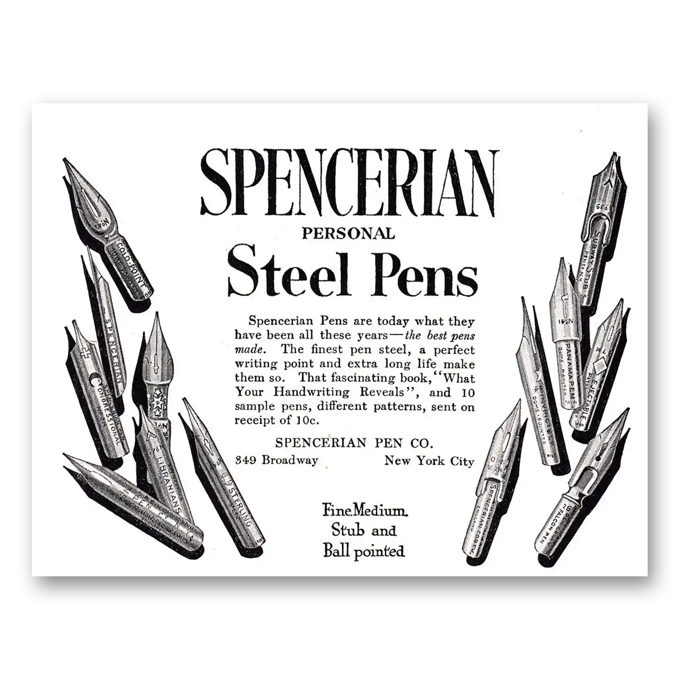 1920 Spencerian Personal Steel Pens Are Today What They Have Been Vintage Magazine Print Ad