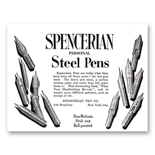 1920 Spencerian Personal Steel Pens Are Today What They Have Been Vintage Magazine Print Ad