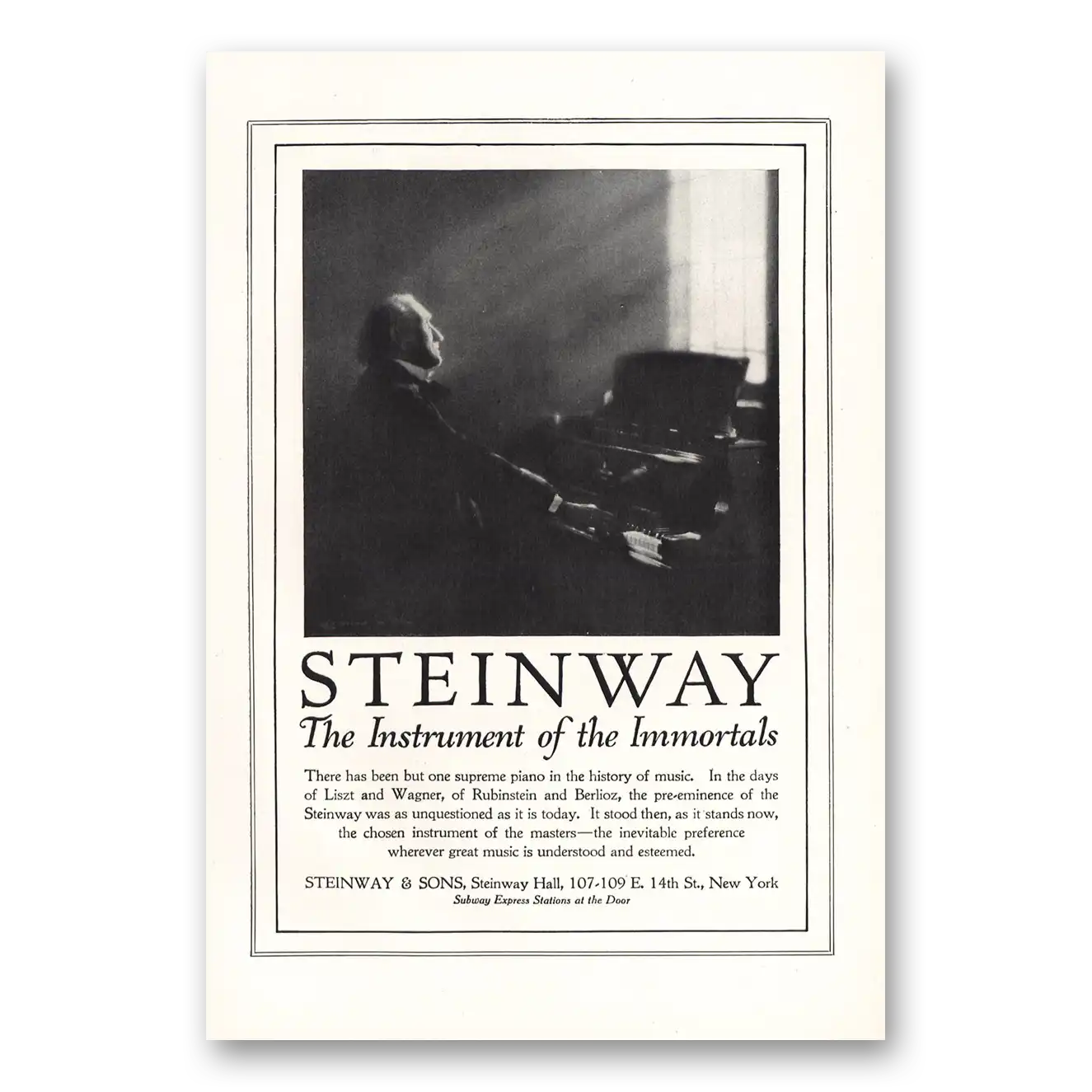 1920 Steinway Piano Instrument of Immortals Vintage Magazine Print Ad