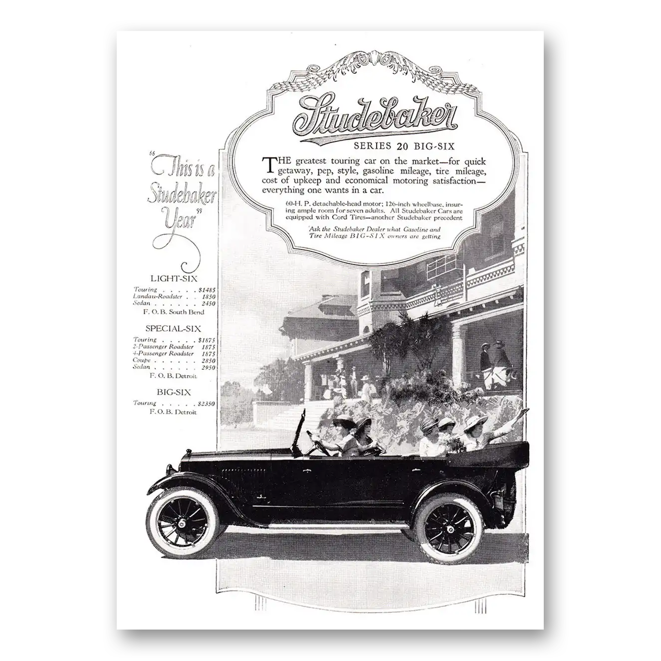 1920 Studebaker Big Six Series 20 Big Six Studebaker Year Vintage Magazine Print Ad