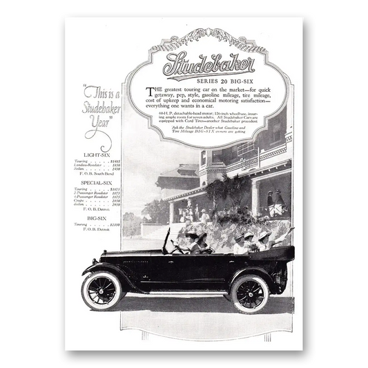 1920 Studebaker Big Six Series 20 Big Six Studebaker Year Vintage Magazine Print Ad