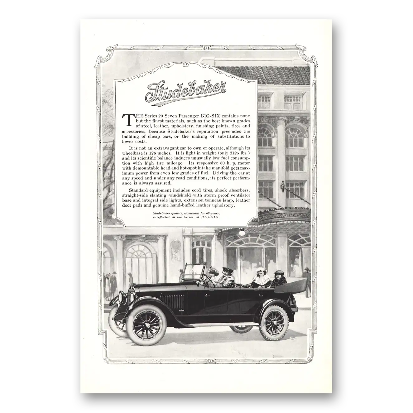 1920 Studebaker Big Six Series 20 Seven Passenger Big Six Vintage Magazine Print Ad