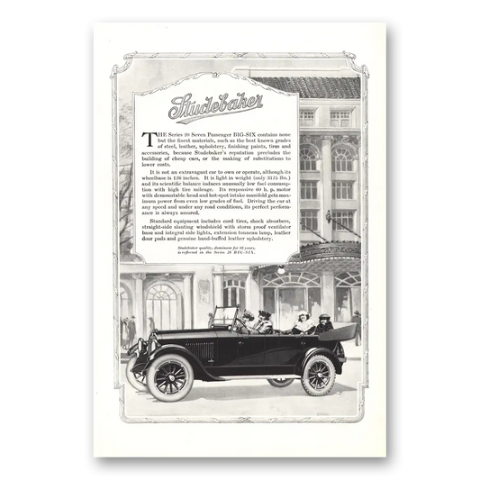 1920 Studebaker Big Six Series 20 Seven Passenger Big Six Vintage Magazine Print Ad