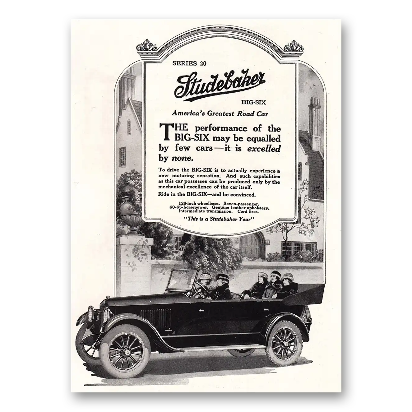 1920 Studebaker Big Six May be Equaled by Few Cars Vintage Magazine Print Ad