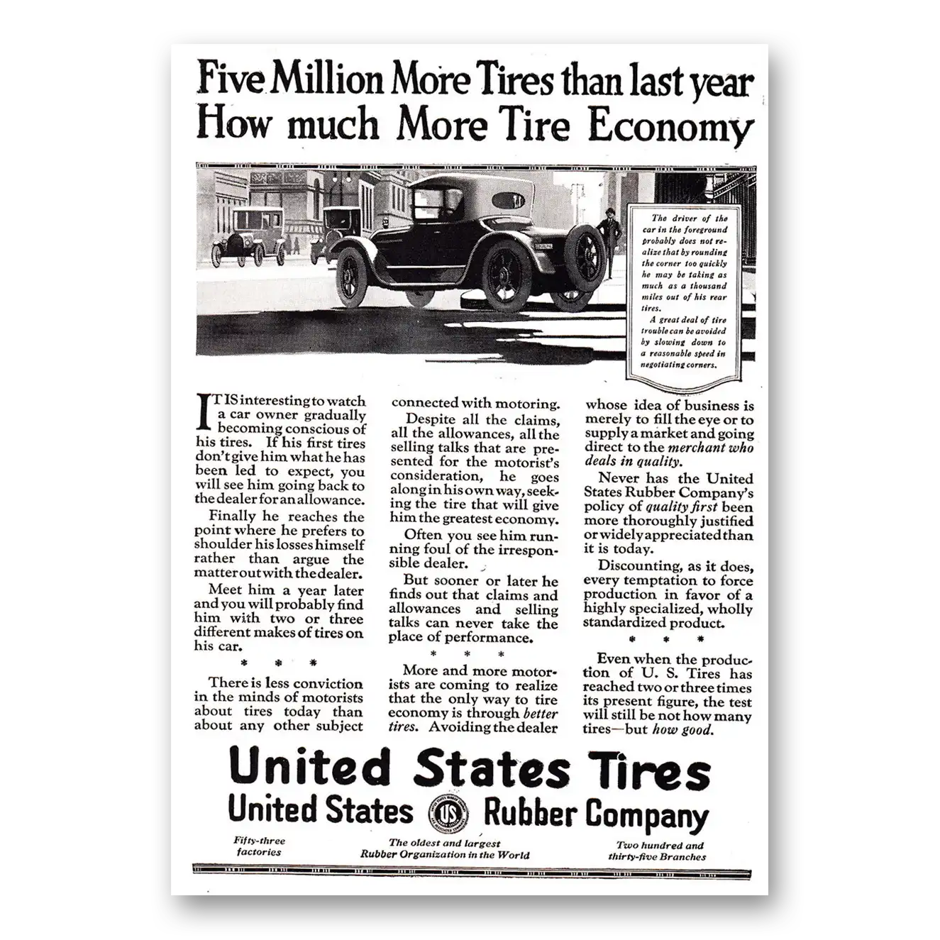 1920 US Tires Five Million More Tires Vintage Magazine Print Ad