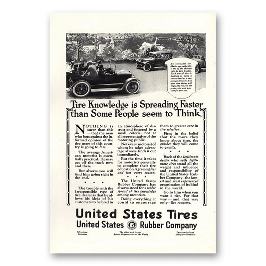 1920 US Tires Tire Knowledge Is Spreading Faster Vintage Magazine Print Ad