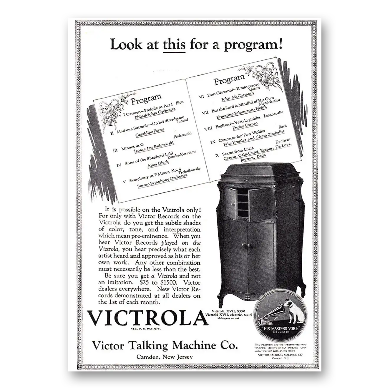 1920 Victrola Look at This for a Program Vintage Magazine Print Ad