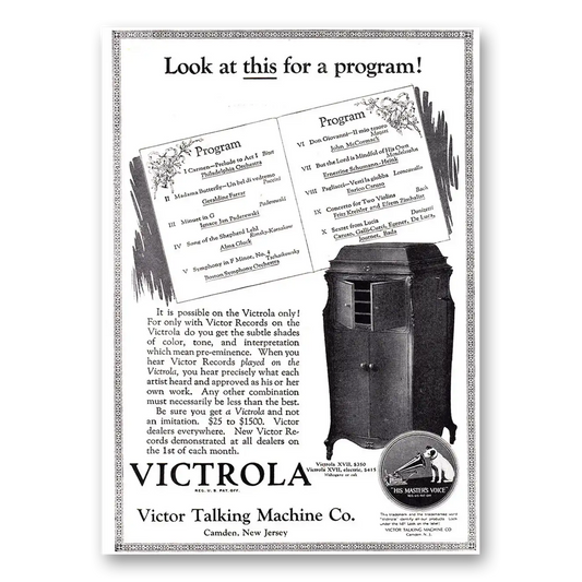 1920 Victrola Look at This for a Program Vintage Magazine Print Ad