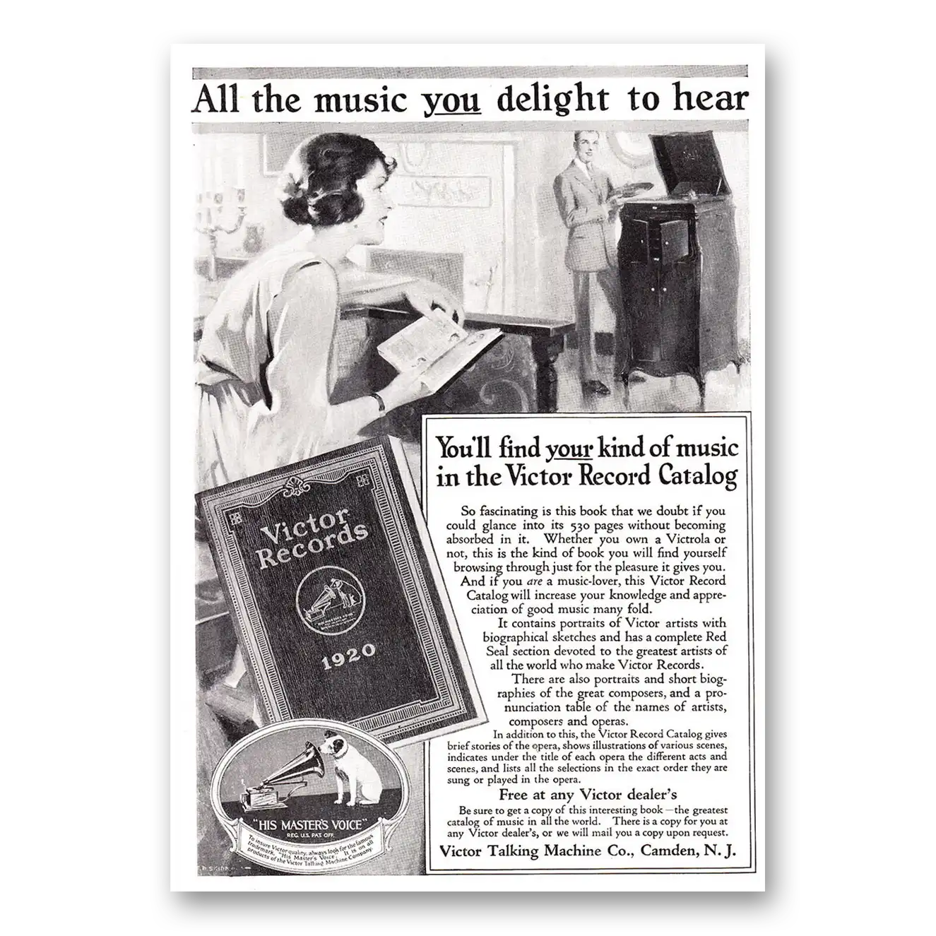 1920 Victrola All the Music You Delight To Hear Vintage Magazine Print Ad