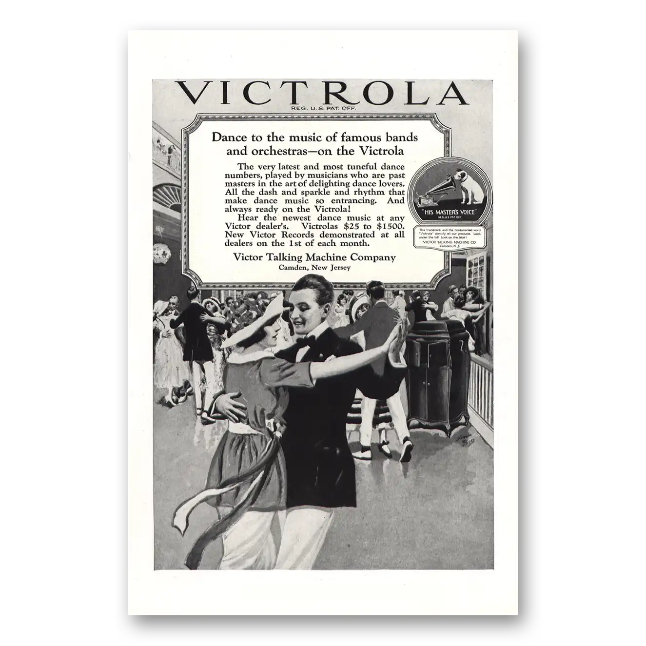 1920 Victrola Dance to the Music of Famous Bands Vintage Magazine Print Ad