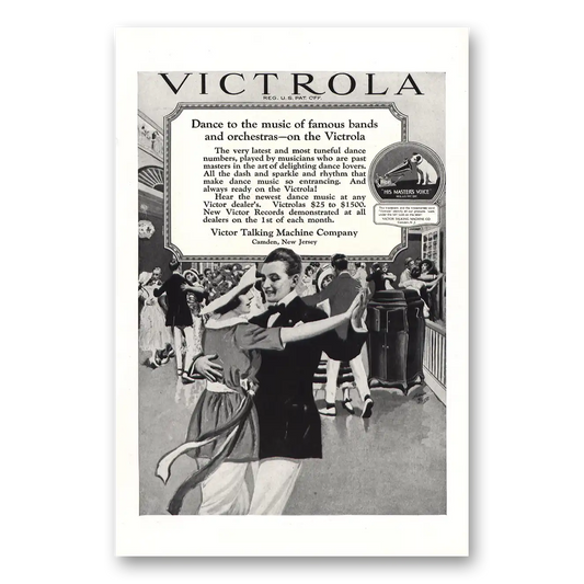 1920 Victrola Dance to the Music of Famous Bands Vintage Magazine Print Ad