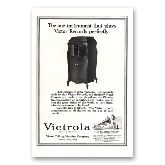 1920 Victrola Instrument Plays Victor Records Perfectly Vintage Magazine Print Ad