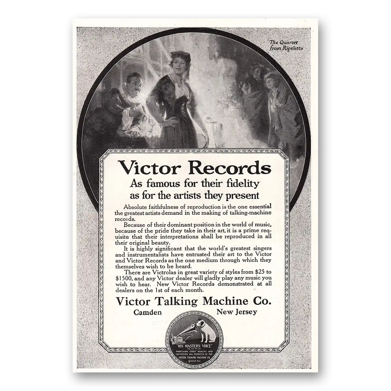 1920 Victor Records Famous for Their Fidelity Vintage Magazine Print Ad