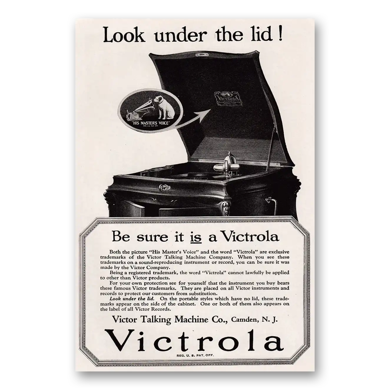 1920 Victrola Look Under the Lid Vintage Magazine Print Ad