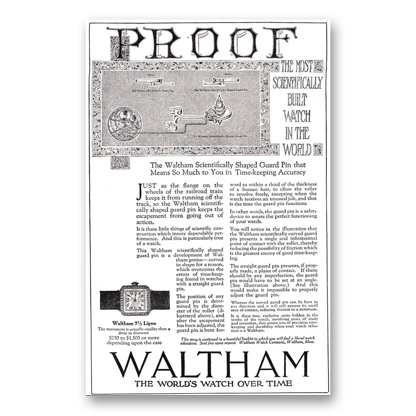 1920 Waltham Watch Proof Scientifically Built Vintage Magazine Print Ad