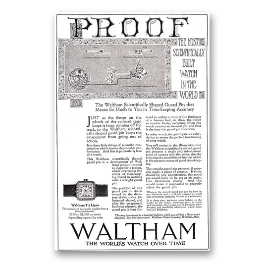 1920 Waltham Watch Proof Scientifically Built Vintage Magazine Print Ad