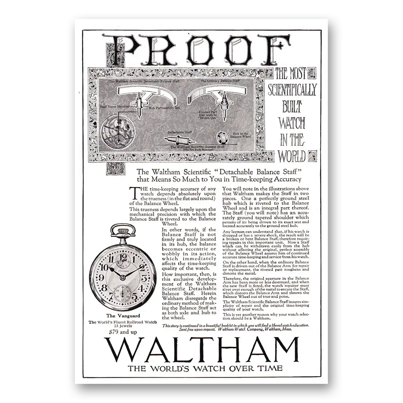 1920 Waltham Watch Detachable Balance Staff Vintage Magazine Print Ad