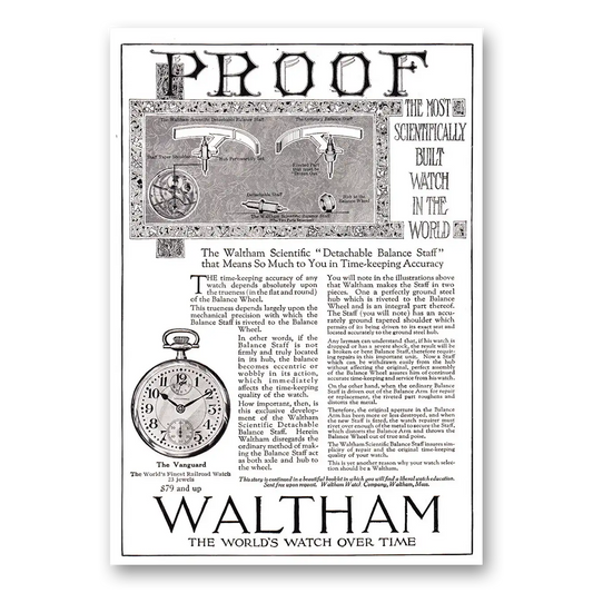 1920 Waltham Watch Detachable Balance Staff Vintage Magazine Print Ad