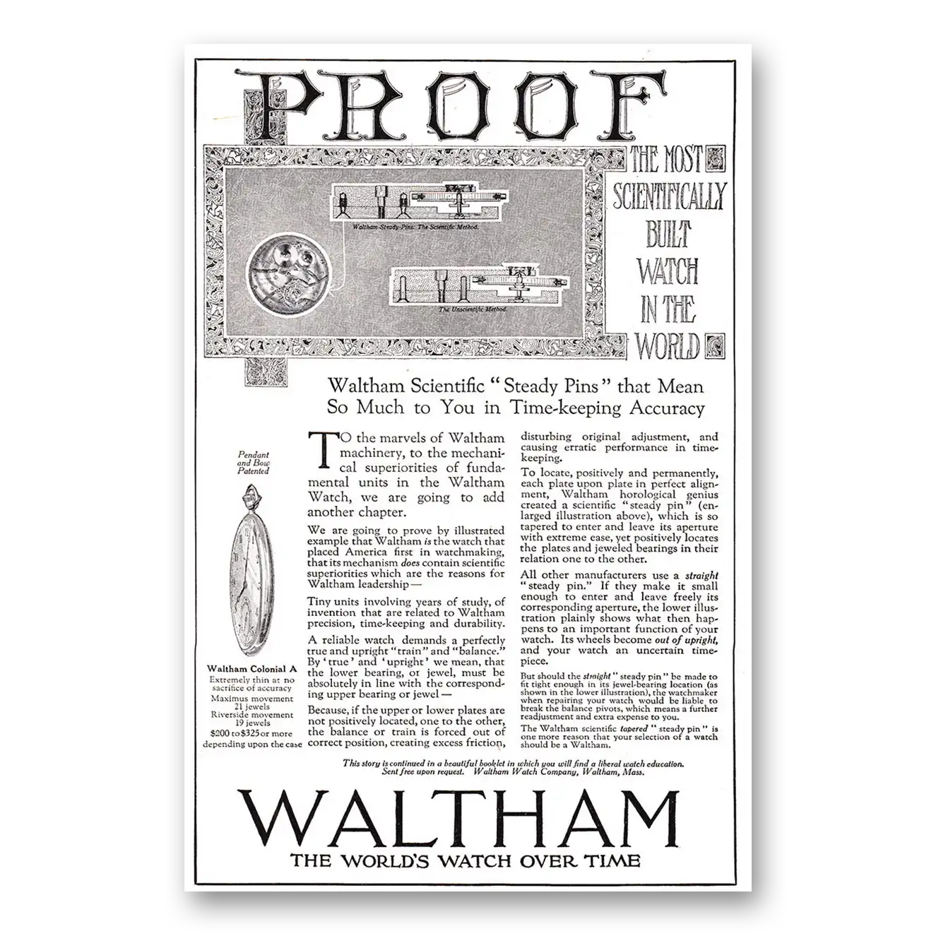 1920 Waltham Watch Colonial Watch Steady Pins That Mean So Much Vintage Magazine Print Ad