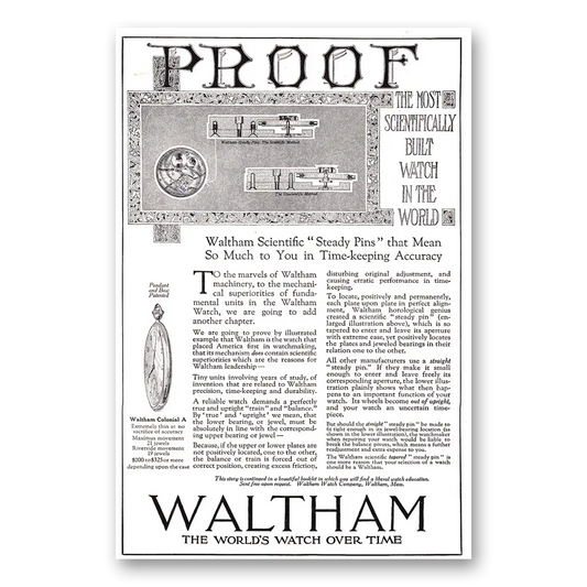 1920 Waltham Watch Colonial Watch Steady Pins That Mean So Much Vintage Magazine Print Ad