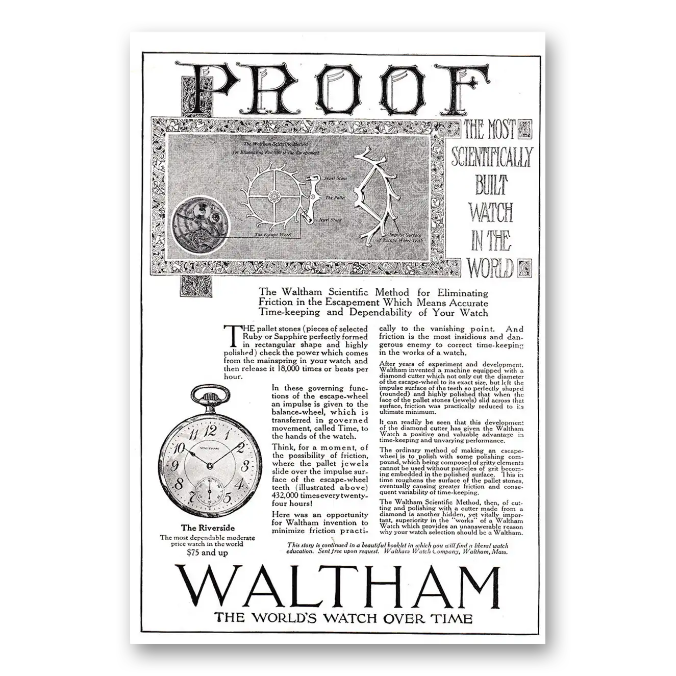 1920 Waltham Watch Proof The Most Scientifically Built Watch Vintage Magazine Print Ad