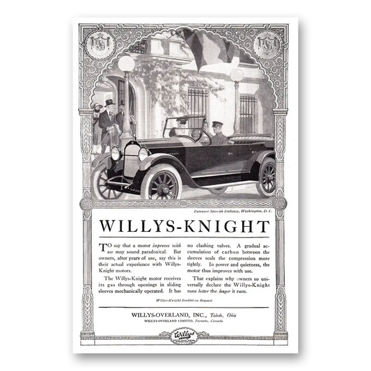 1920 Willys Knight Spanish Embassy Washington DC Vintage Magazine Print Ad