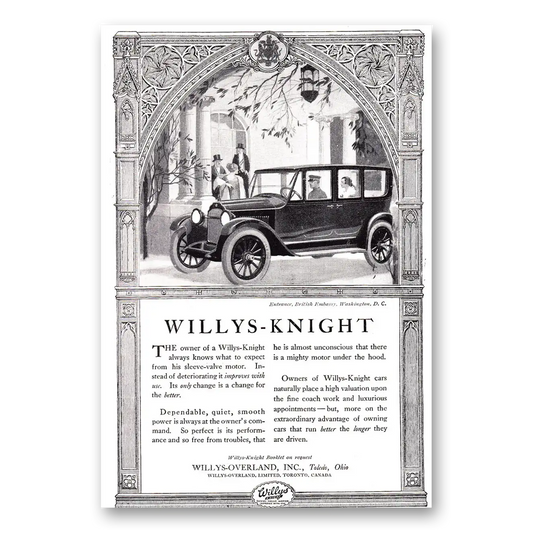 1920 Willys Knight British Embassy Washington DC Vintage Magazine Print Ad