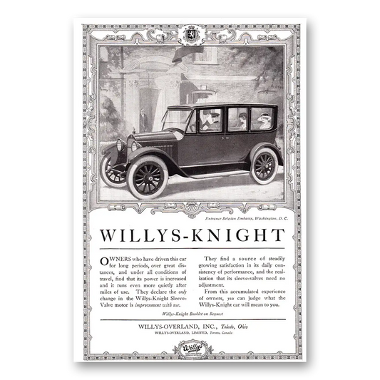 1920 Willys Knight Belgian Embassy Washington DC Vintage Magazine Print Ad