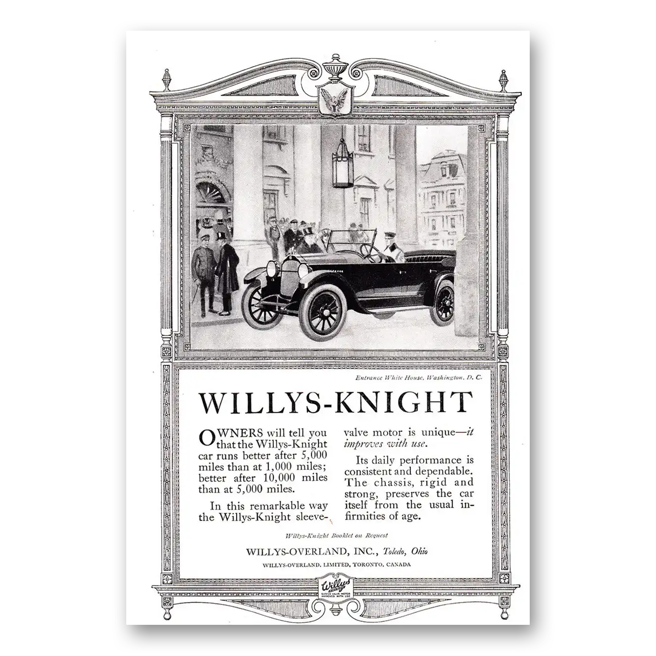 1920 Willys Knight Entrance White House Owners Will Tell You Vintage Magazine Print Ad