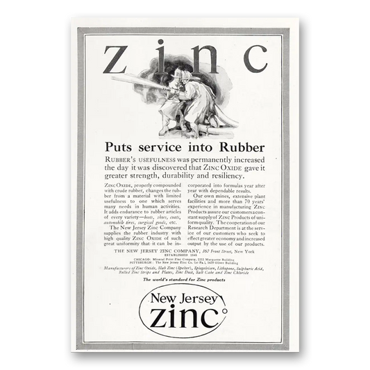 1920 New Jersey Zinc Puts Service Into Rubber Vintage Magazine Print Ad