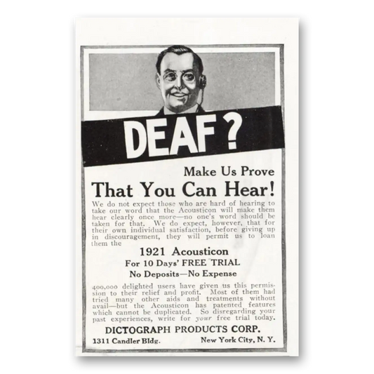 1921 Acousticon Hearing Aid Prove That You Can Hear Vintage Magazine Print Ad