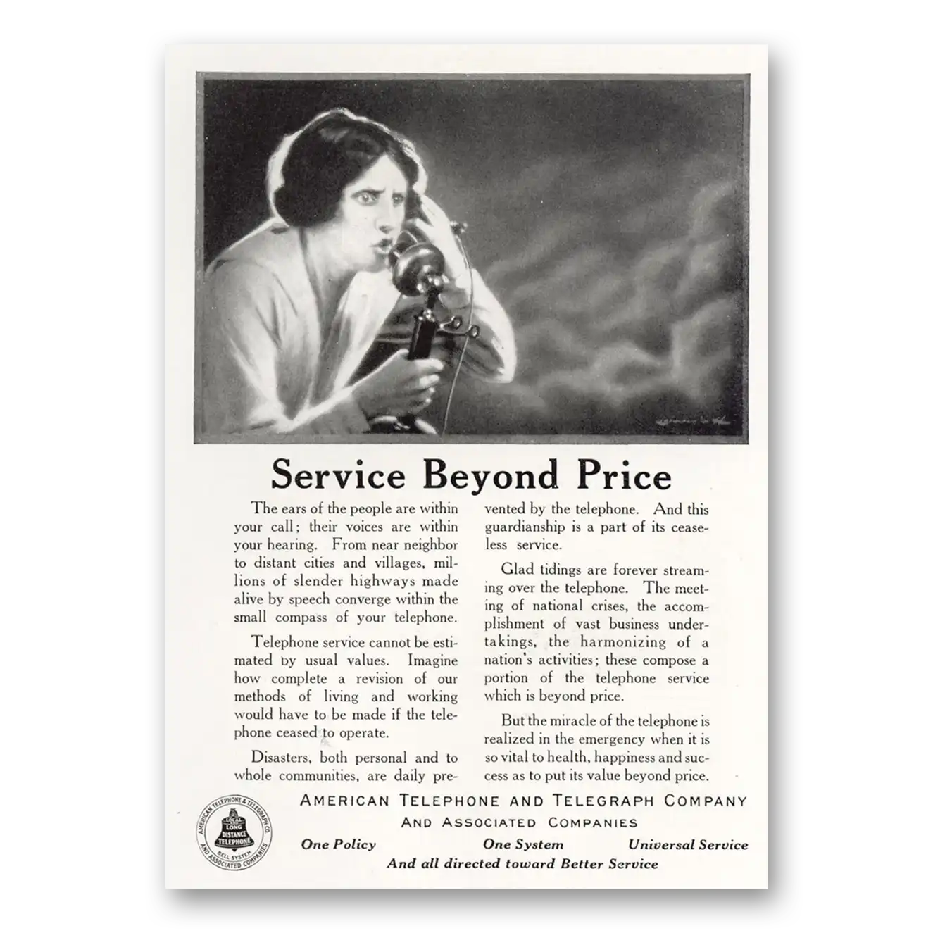 1921 American Telephone Service Beyond Price Vintage Magazine Print Ad