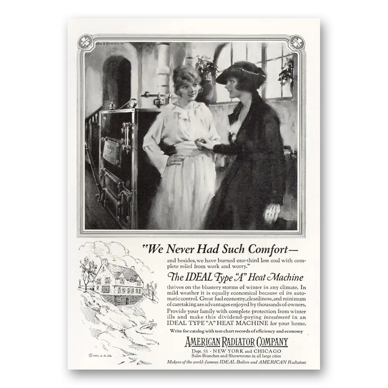 1921 American Radiator We Never Had Such Comfort Vintage Magazine Print Ad