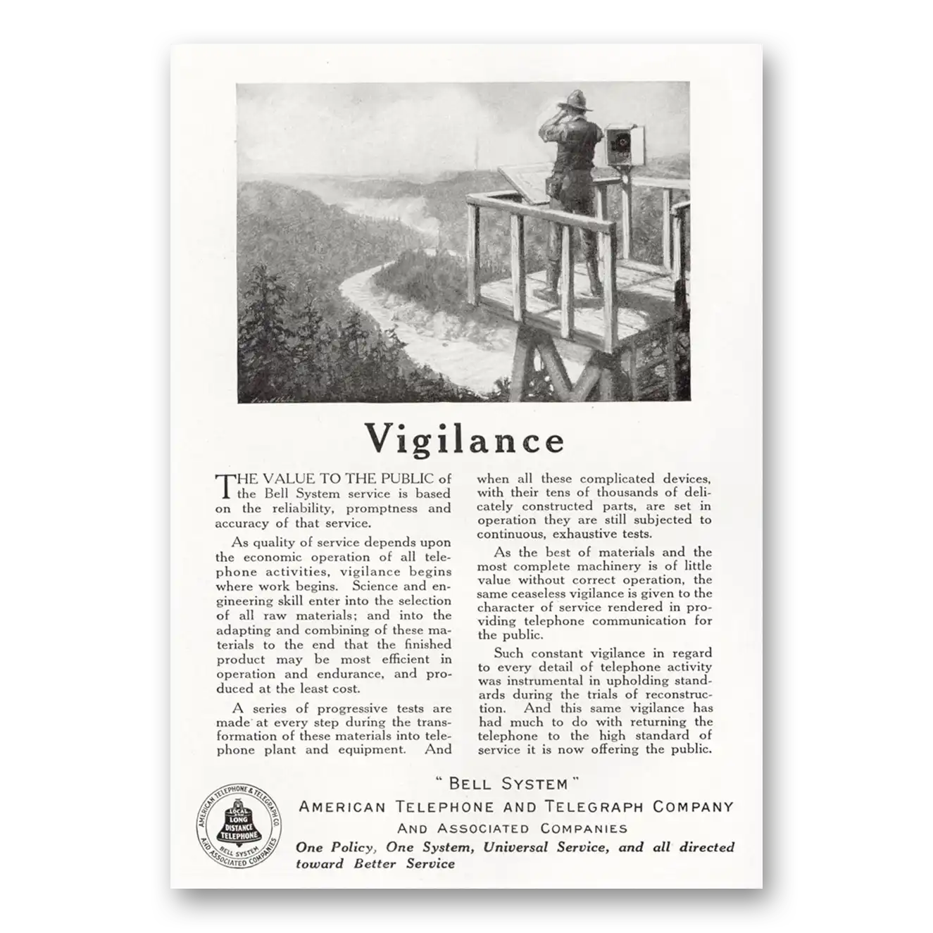 1921 American Telephone Vigilance Value to the Public Vintage Magazine Print Ad