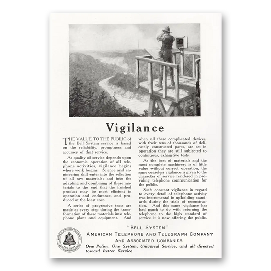 1921 American Telephone Vigilance Value to the Public Vintage Magazine Print Ad