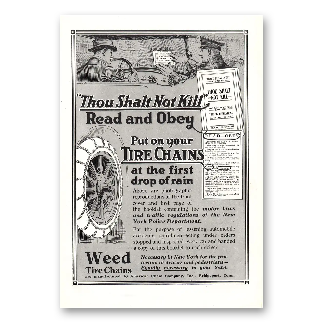 1921 American Chain Company Thou Shalt Not Kill Vintage Magazine Print Ad