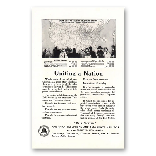 1921 American Telephone Uniting a Nation Vintage Magazine Print Ad