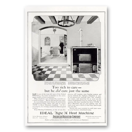 1921 American Radiator Too Rich To Care Vintage Magazine Print Ad