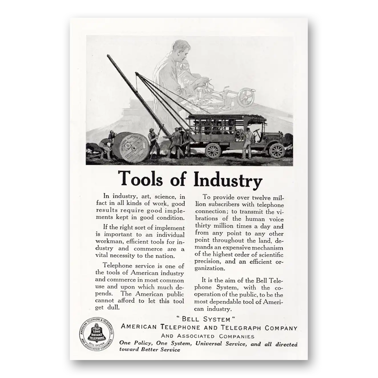 1921 American Telephone Tools of Industry Vintage Magazine Print Ad