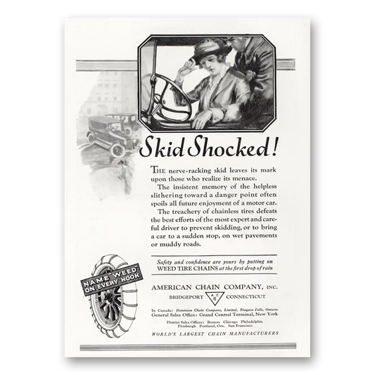 1921 American Chain Company Skid Shocked Nerve Racking Vintage Magazine Print Ad