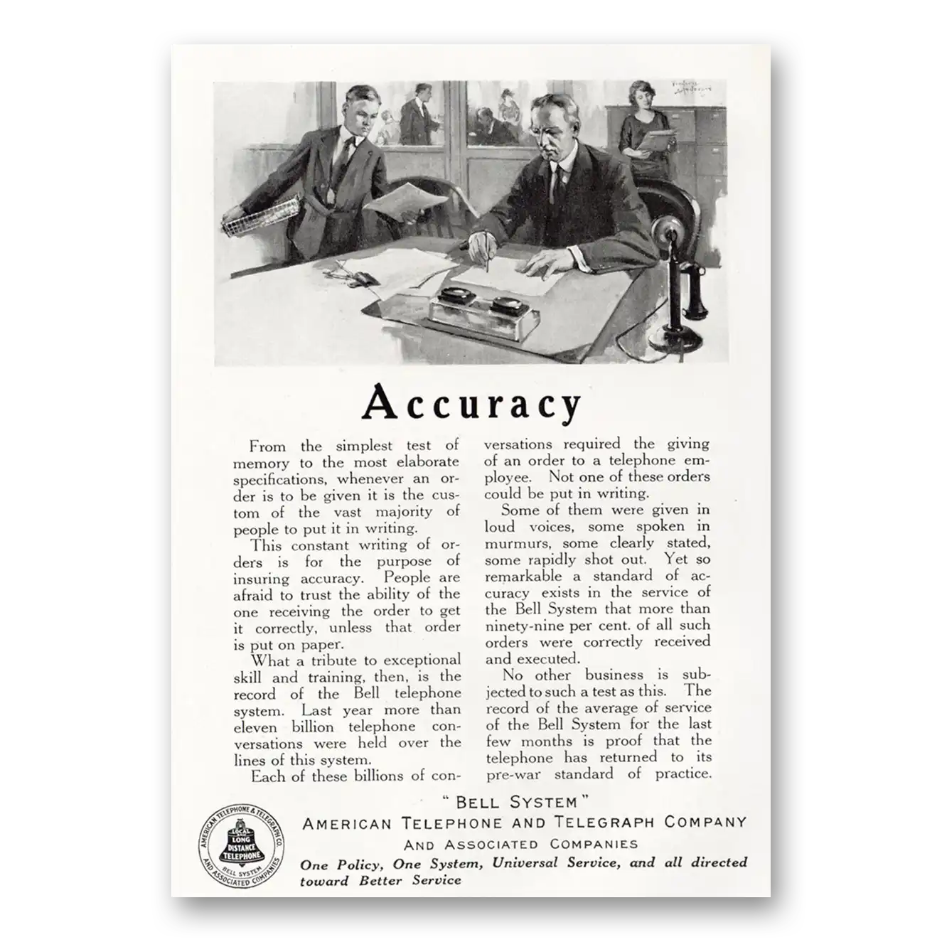 1921 American Telephone Accuracy Simplest Test of Memory Vintage Magazine Print Ad