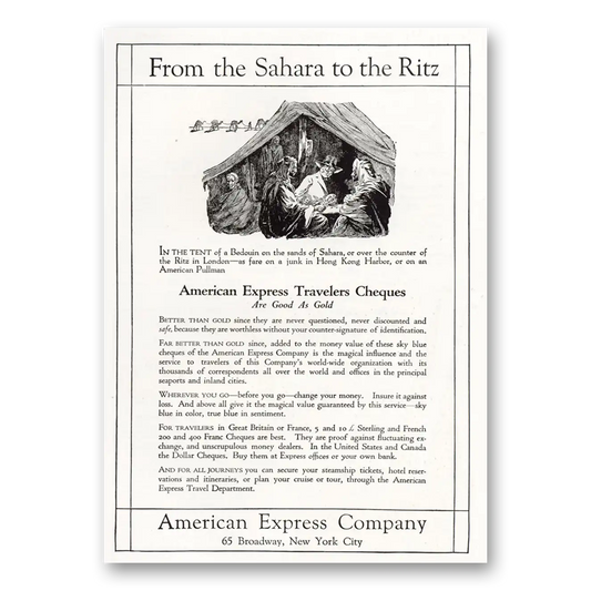 1921 American Express From the Sahara to the Ritz Vintage Magazine Print Ad